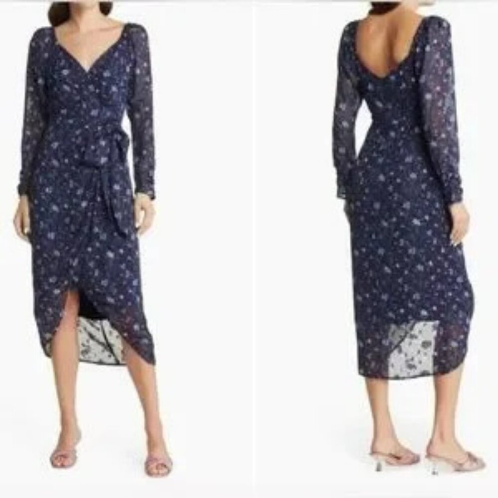 NWT FLORET STUDIOS  Floral Wrap Long Sleeve Midi Dress.  SZ S